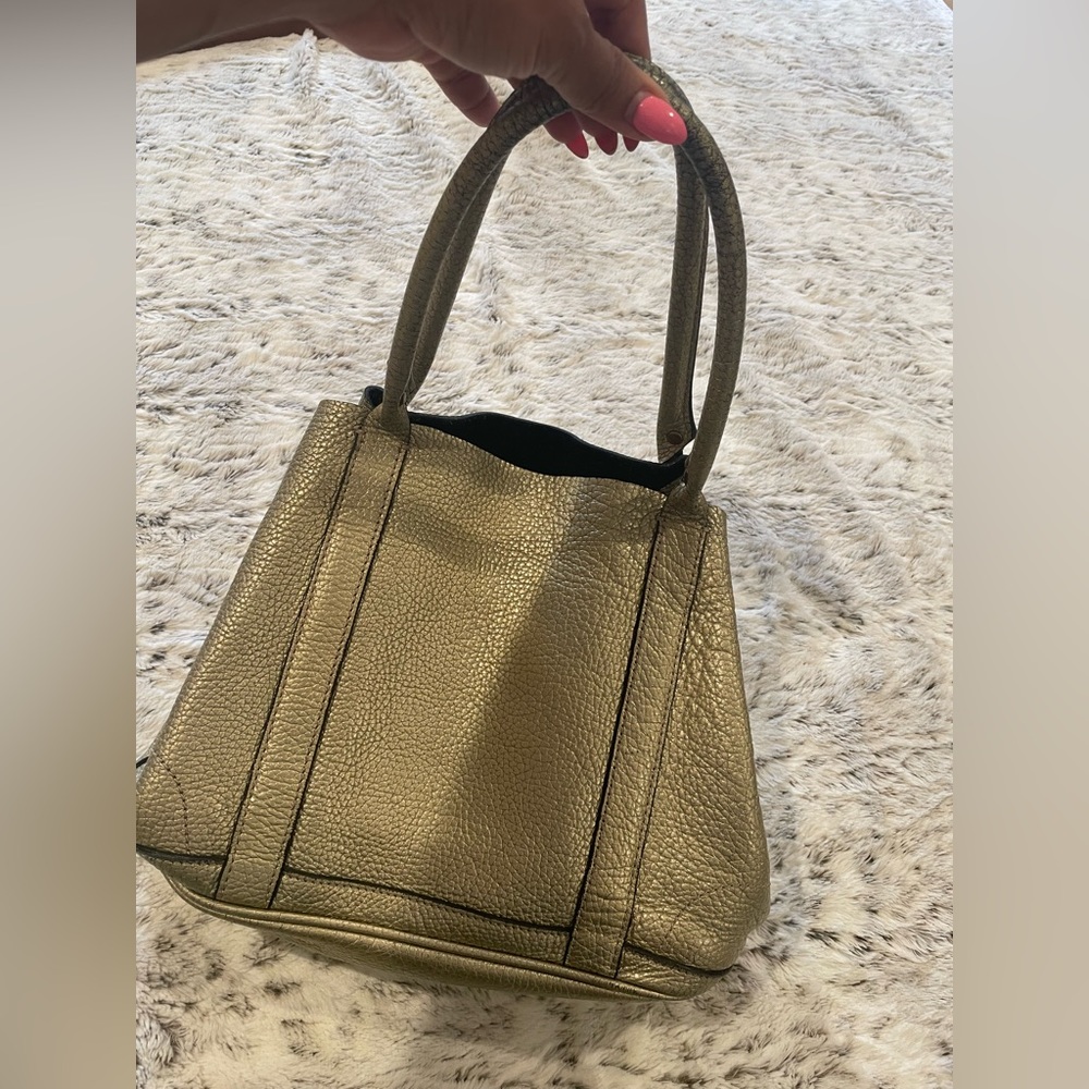 J CREW BORGE GARVERI GOLD METALLIC ITALIAN LEATHER TOTE/SHOULDER BAG / SATCHEL